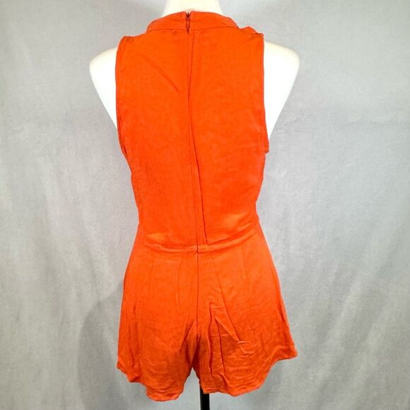Orange pleated vneck keyhole romper size small - Picture 3 of 5